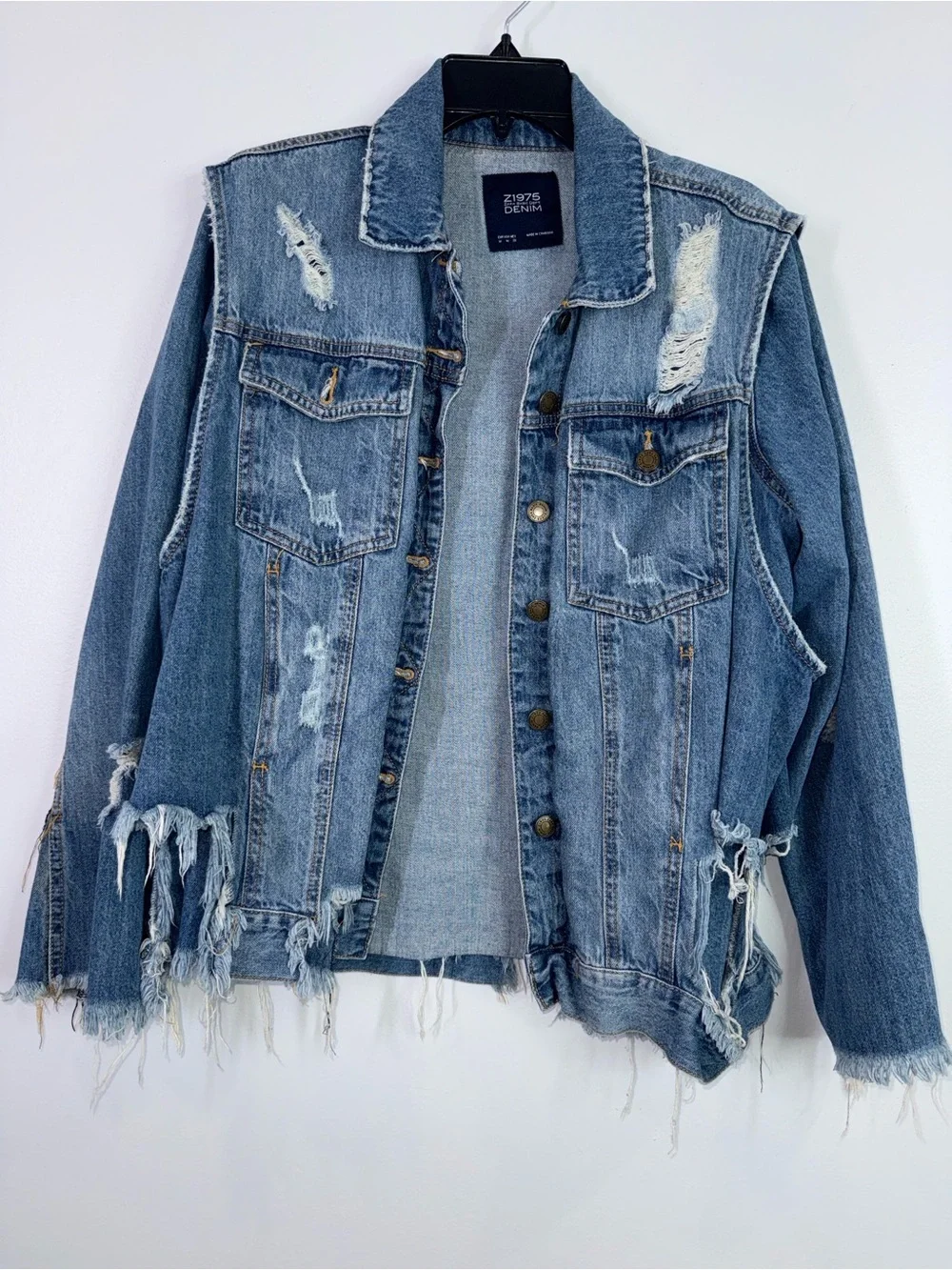 Zara distressed ripped double layer 90’s grunge loose fitting denim jacket
